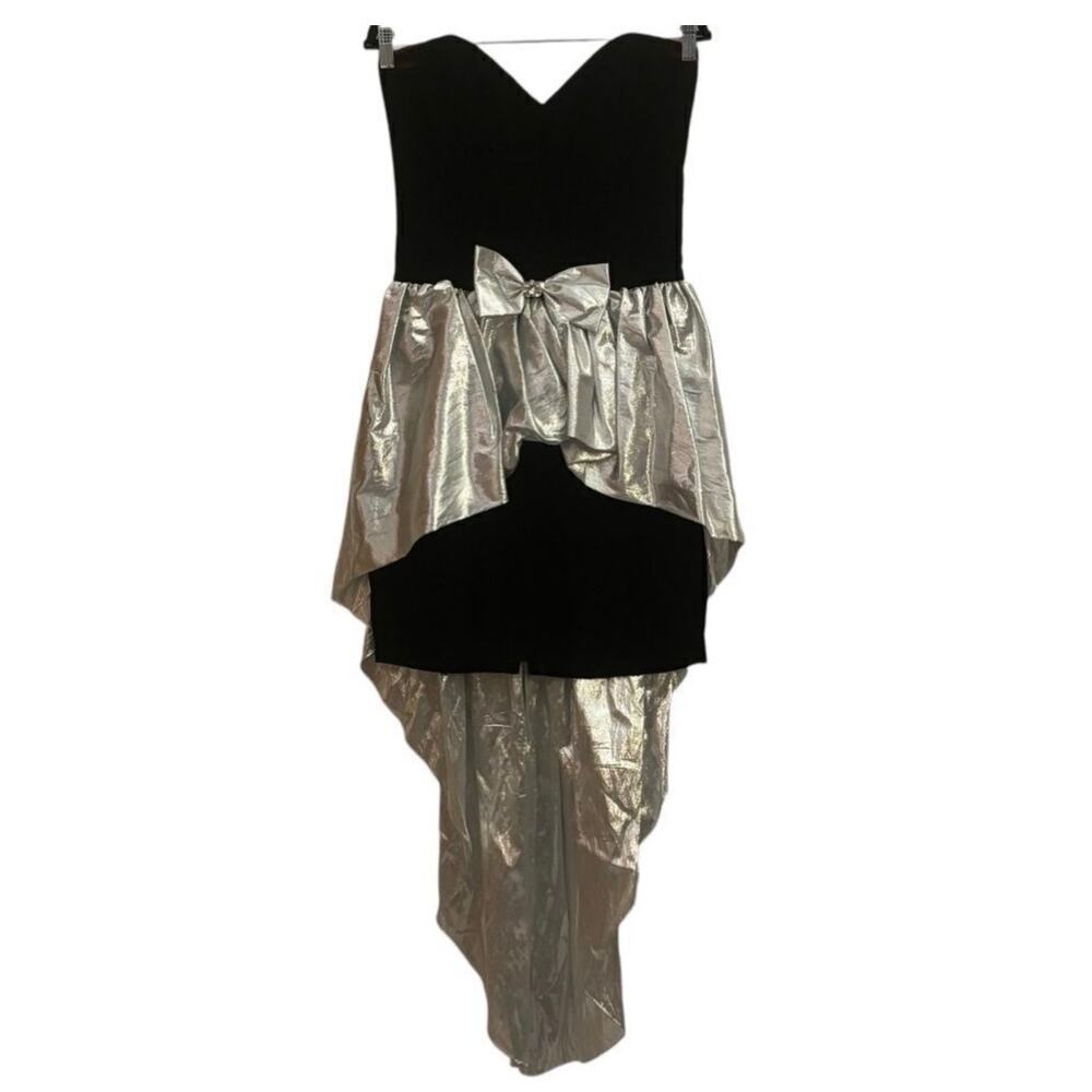 Jessica McClintock Gunne Sax Vintage Black Metallic Dress Sweetheart Strapless